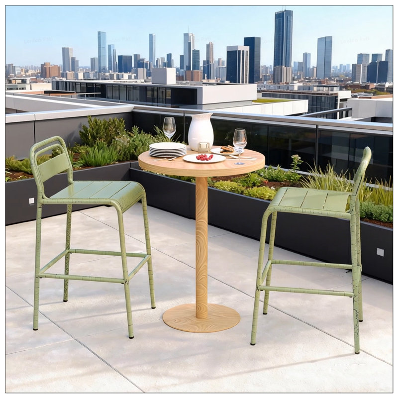 Tabouret d'extérieur Carmella au fini craquelé mat et résistant aux intempéries pour un décor de patio moderne, Vert
