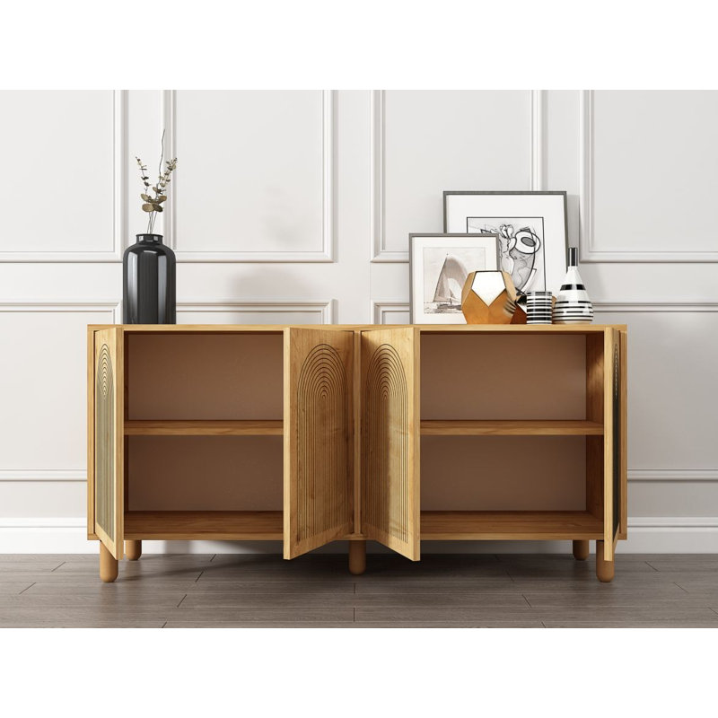 Console moderne, chêne saphir, 59,1 po x 28,7 po x 14,2 po | 100% panneau de particules enduit de mélamine, épaisseur: 0,7 pouce | Support mural, tablettes multiples, conception géométrique élégante pour le salon et le vestibule