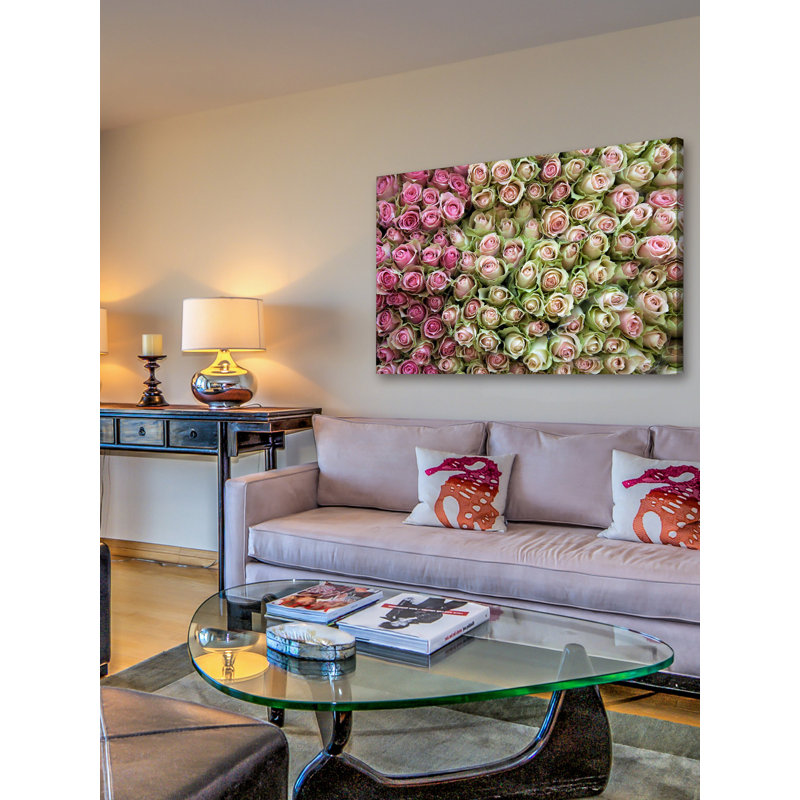 Pink and Green Roses Canvas Print Wall Art
