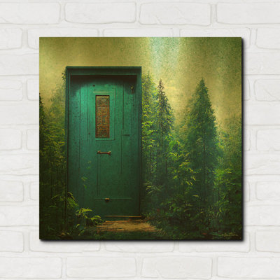 « Porte bleue dans le vert », œuvre murale en métal doré de Ben Heine, 61 x 61 cm