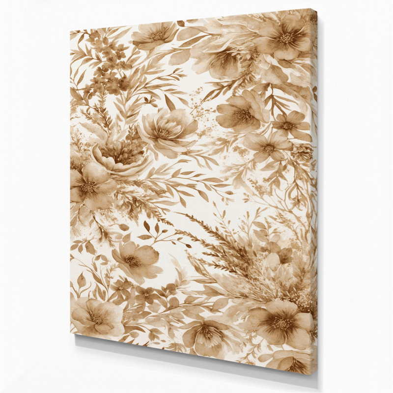"Watercolor Floral 93", art mural sur toile brune, 20" H x 24" W