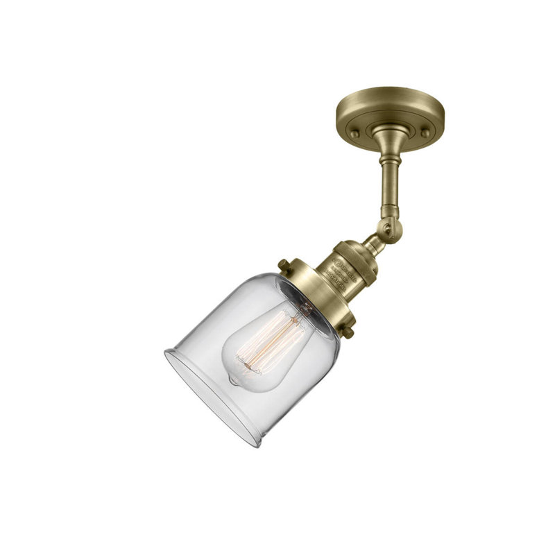 Applique murale 1 lumière 8 po Bell, Laiton antique, Ampoule à DEL rétro de 6 watts, Clair