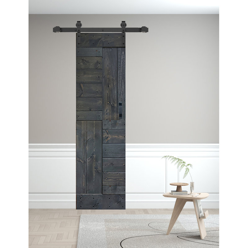Porte à deux branches en bois massif en forme de S avec rail de quincaillerie - Assemblage requis, Gris carbone