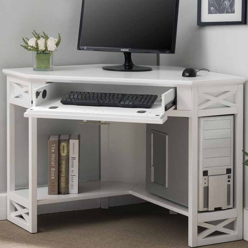 Moorton Corner Computer Desk Made with Solid Wood, White
