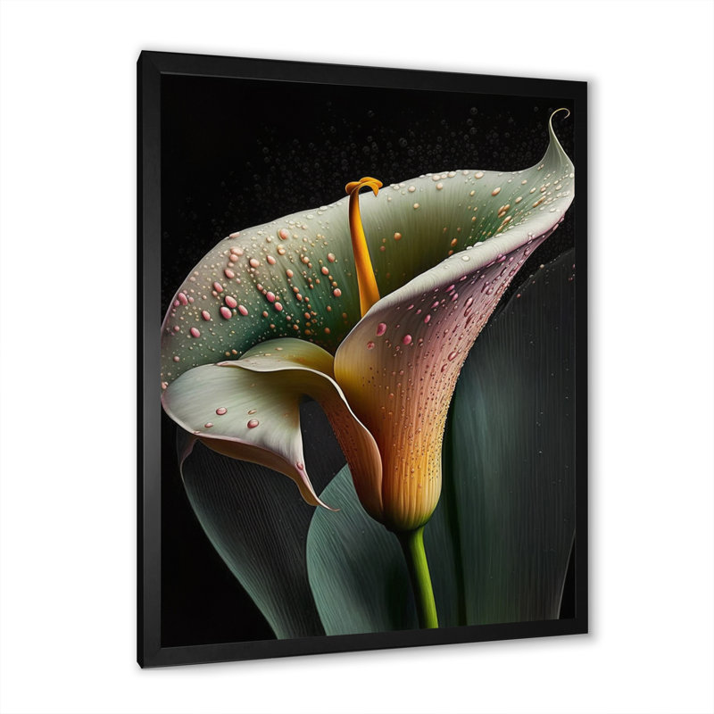 Gren et fleur de lys Calla blanc V - reproduction sur toile, Impression noire sur toile encadrée, H 20 po x l 12 po x P 1 po