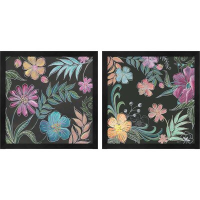 Boho Florals On Black By Tre Sorelle Studios, Framed Art (Set Of 2) -  Red Barrel StudioÂ®, 25DE2E95DC5D4282897B33A74BF801D1