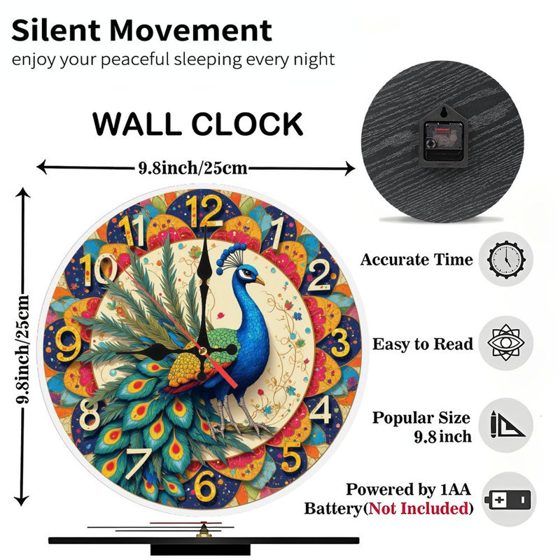 Colourful Peacock Clock