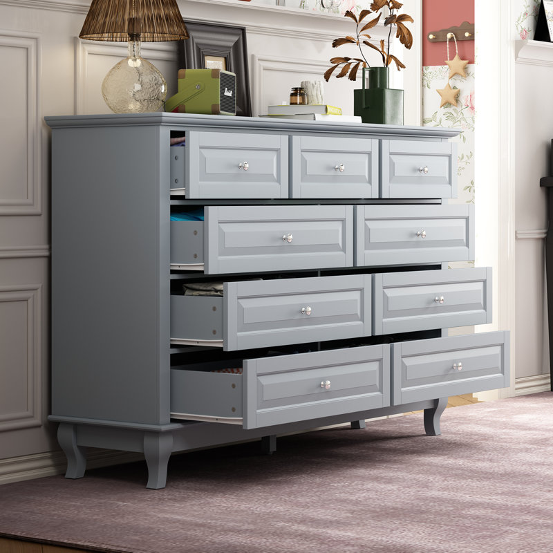 Commode à neuf tiroirs de style élégant, Gris/argent