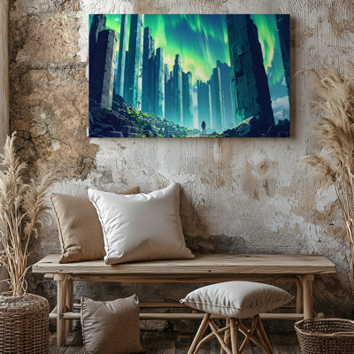 Art mural sur toile, colonnes antiques sous aurores, ruines fantasmagoriques, fantaisie