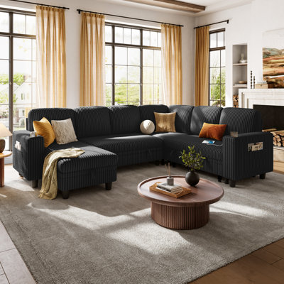 Sherry 106" Upholstered Modular Sectional with Sotrage Ottoman & USB Charging