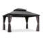 Pavillon de jardin permanent en aluminium 12 pi x 14 pi avec toit double en acier galvanisé pour terrasse et jardin, rideaux et filet inclus, gris-82941090