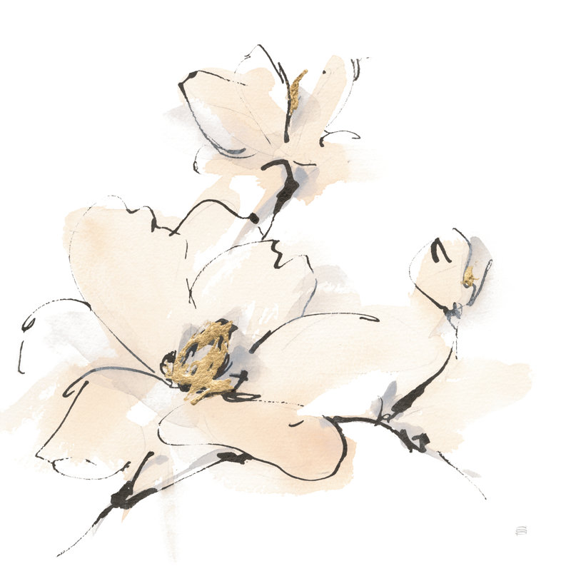 Grège Magnolias IV, Non, Imprimé avec cadre noir, H 20 po x l 20 po