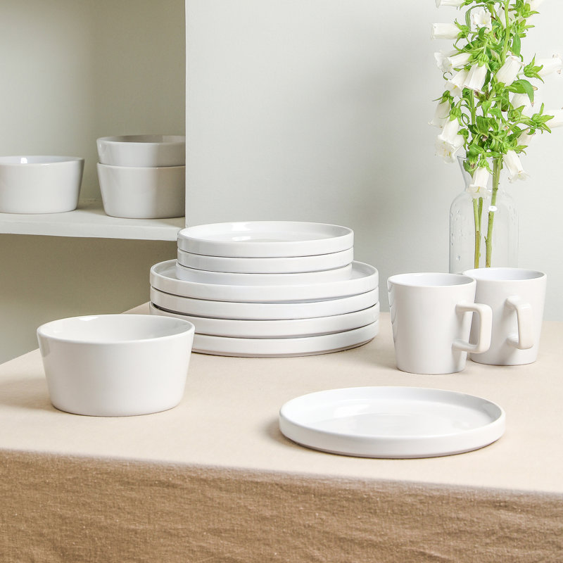 Celina Dinnerware Set, Glossy White, 16
