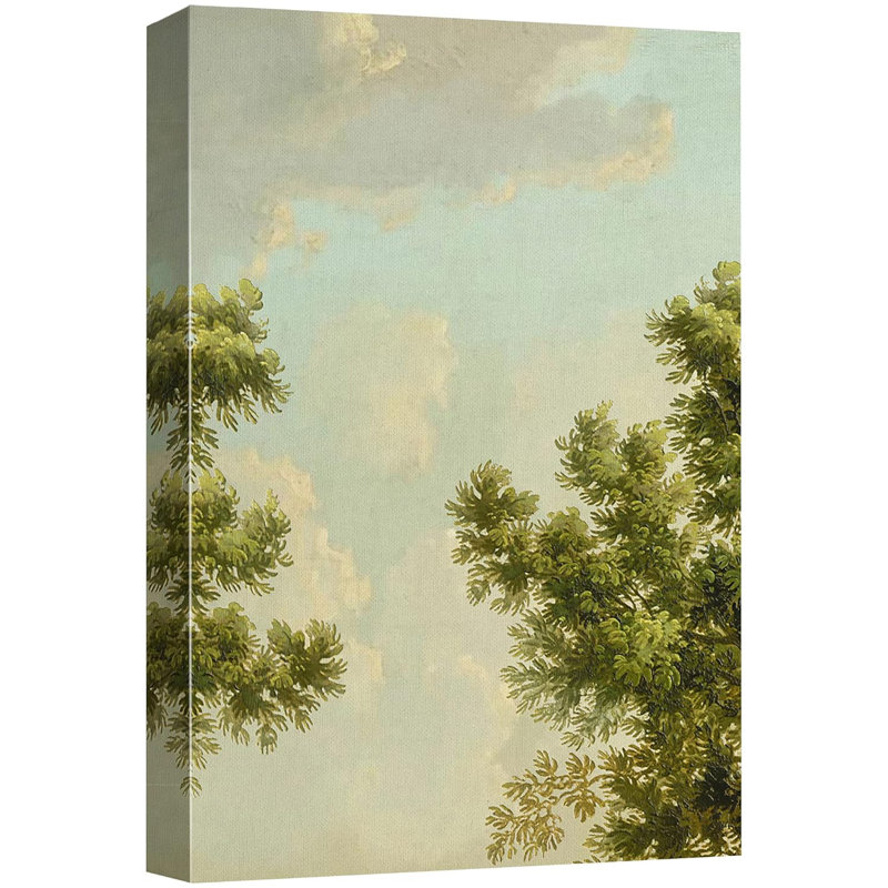 Nuage vert forêt arbre pastel ciel nuageux nature paysage moderne Art déco minimaliste rustique, Toile tendue