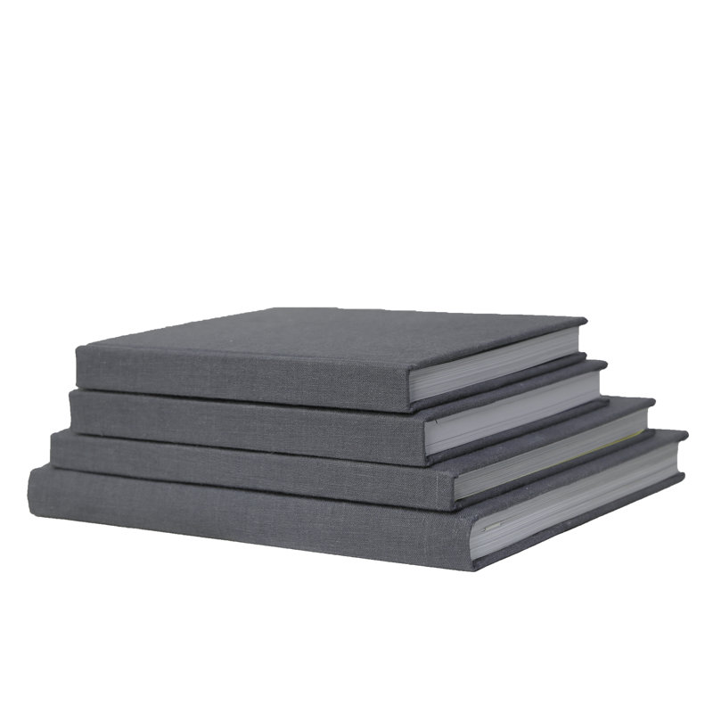 Livres décoratifs - Pile de table basse enveloppée de lin ardoise - 4 livres gris, Gris foncé