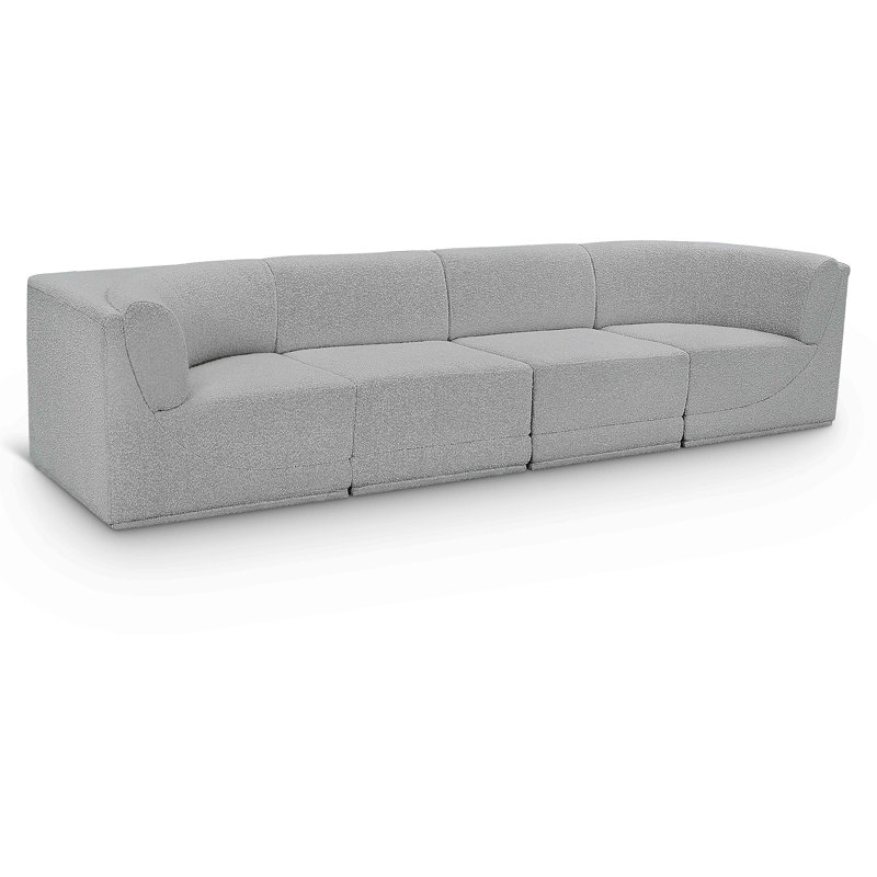 Ollie 128" Upholstered Sofa, Grey Boucle Fabric