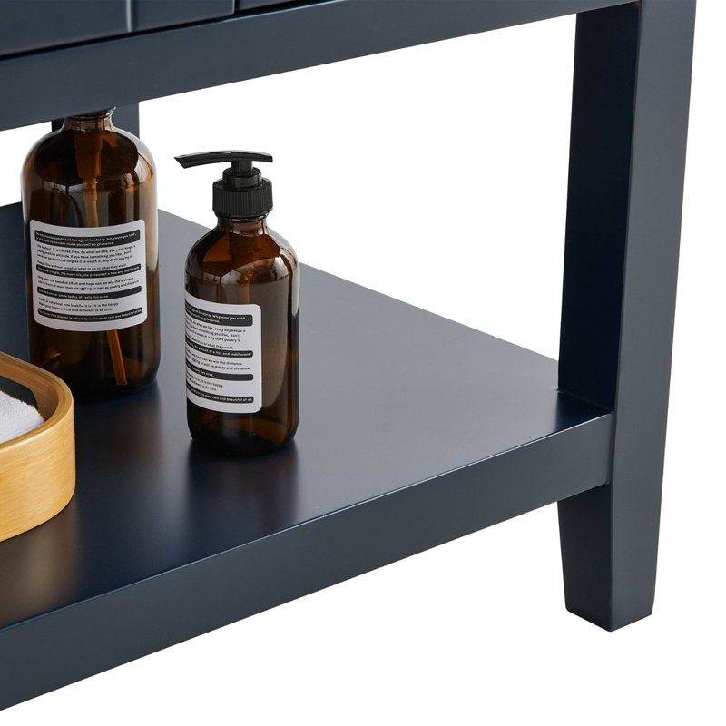 Sheraton 36" Freestanding Standard Single Bathroom Vanity with Top, Navy, Gold Zinc Alloy