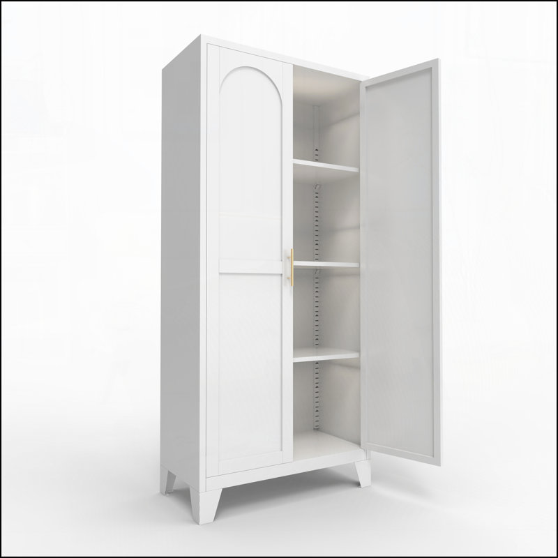 61" Metal Storage Cabinet with Doors and Adjustable Shelves, White