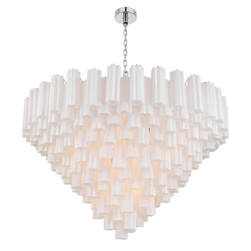 Lustre en chrome poli 49 po Tenneville, H 42,5 po x l 49 po x P 49 po, Chrome chrome, Blanc