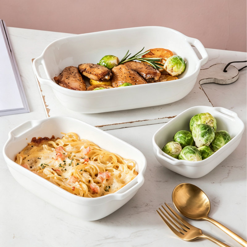 Ensemble de plats de cuisson rectangulaires en céramique blanc pur Minimalist (3 pièces)