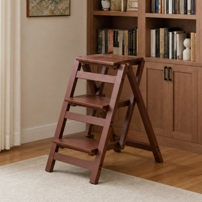 Escabeau 3 en 1, bois de pin massif, capacité de 300 lb, se plie à plat 2,4 po, tapis antidérapants