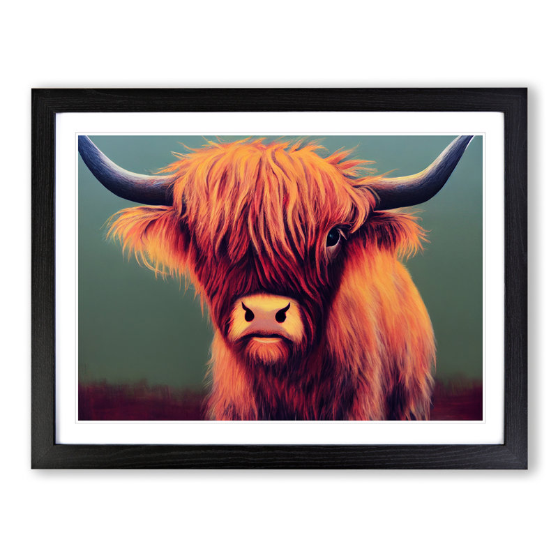 Portrait Of A Highland Cow - Single Picture Frame Print, Black, 46cm H x 64cm W x 2cm D