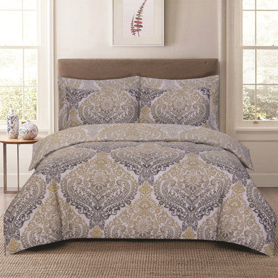 Complete Bedding Set Cotton Rich Damsk Duvet Cover, Fitted Sheet & Pillowcases Soft, Breathable & Wrinkle-Resistant