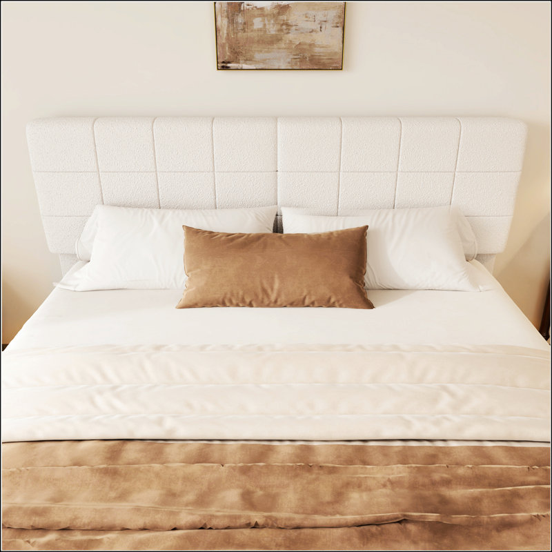 White Boucle Floating Bed With Light