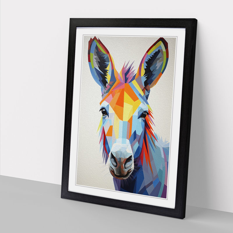 Donkey Geometric No.2 - Single Picture Frame Print on Wood, Black, 64cm H x 46cm W x 2cm D