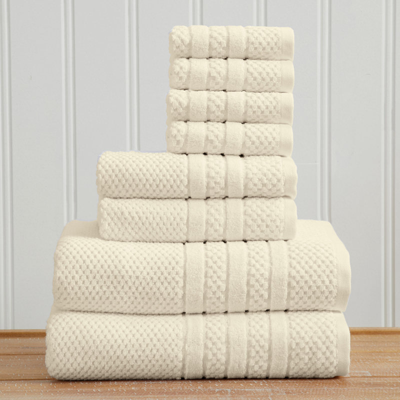 Ensemble de serviettes 100% coton à carreaux, Ensemble 8 pièces, Ivoire ivoire