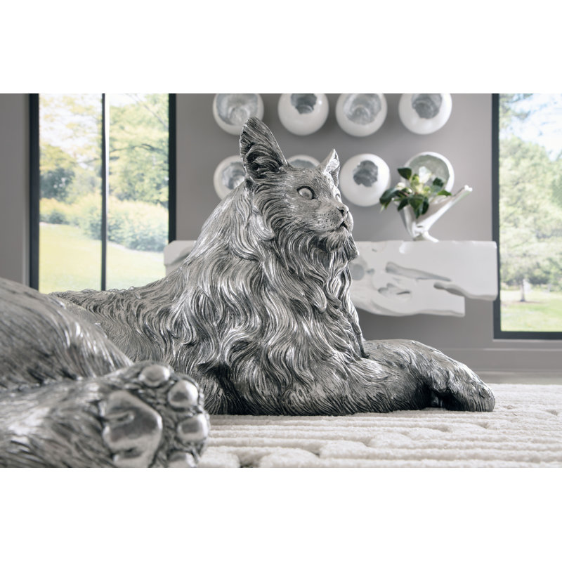 Resin Cat Figurine, Silver Leaf