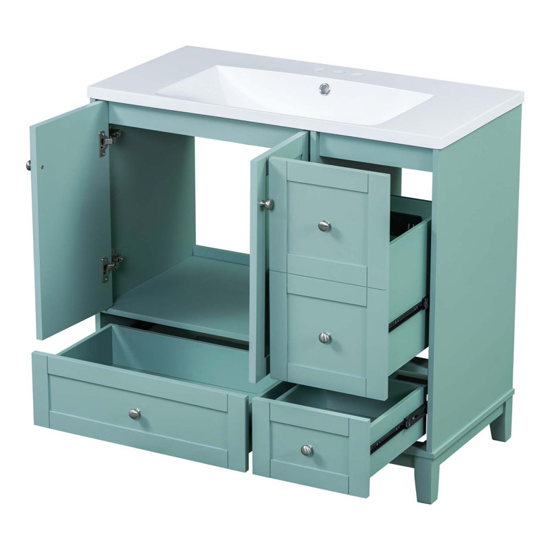 Meuble-lavabo moderne simple avec lavabo, chargement USB, 2 portes et 3 tiroirs, Vert