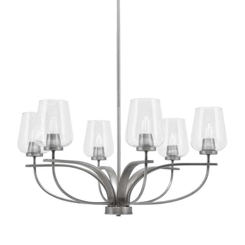 Lustre 6 lumières verticales Unia illustré en finition graphite avec verre transparent de 5 po