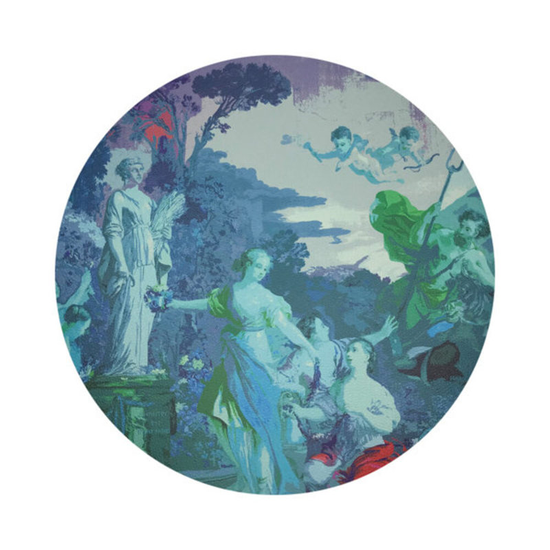 Cyprus Picnic Vegan Leather Round Coasters, Cyan