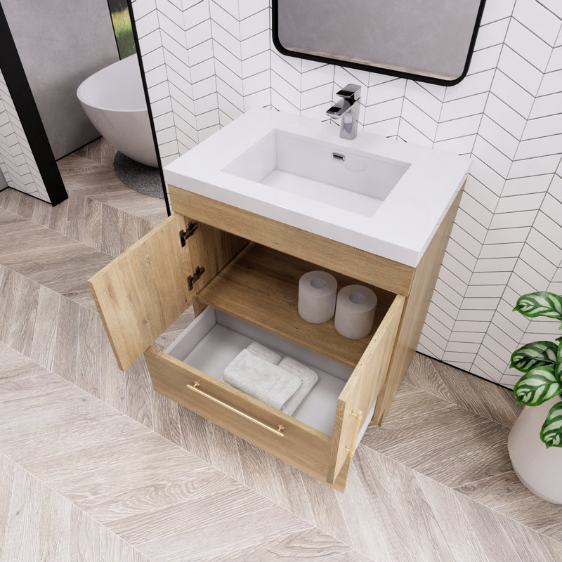 Meuble-lavabo sur pied Maplesville, Chêne
