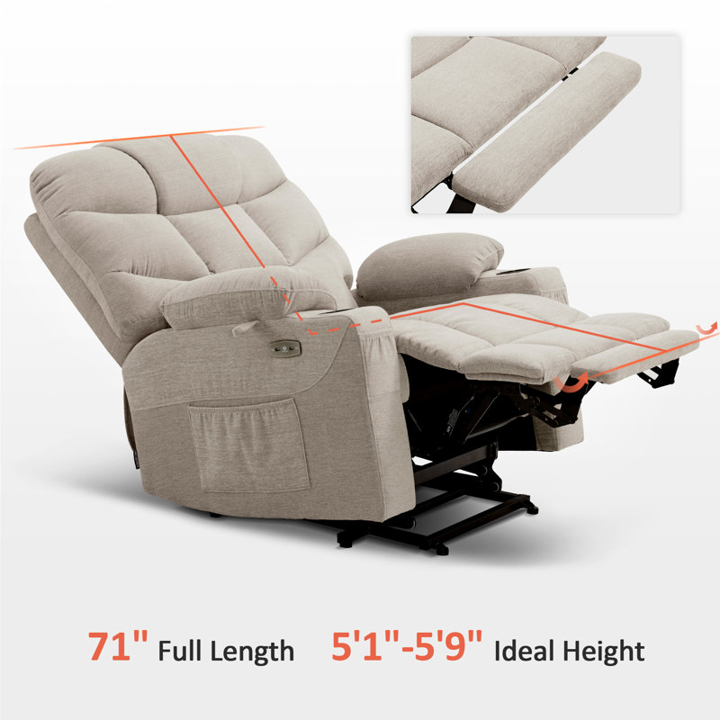 Wide Power Recliner Lift Chair with Extended Footrest For Big People, Fabric, Oatmeal