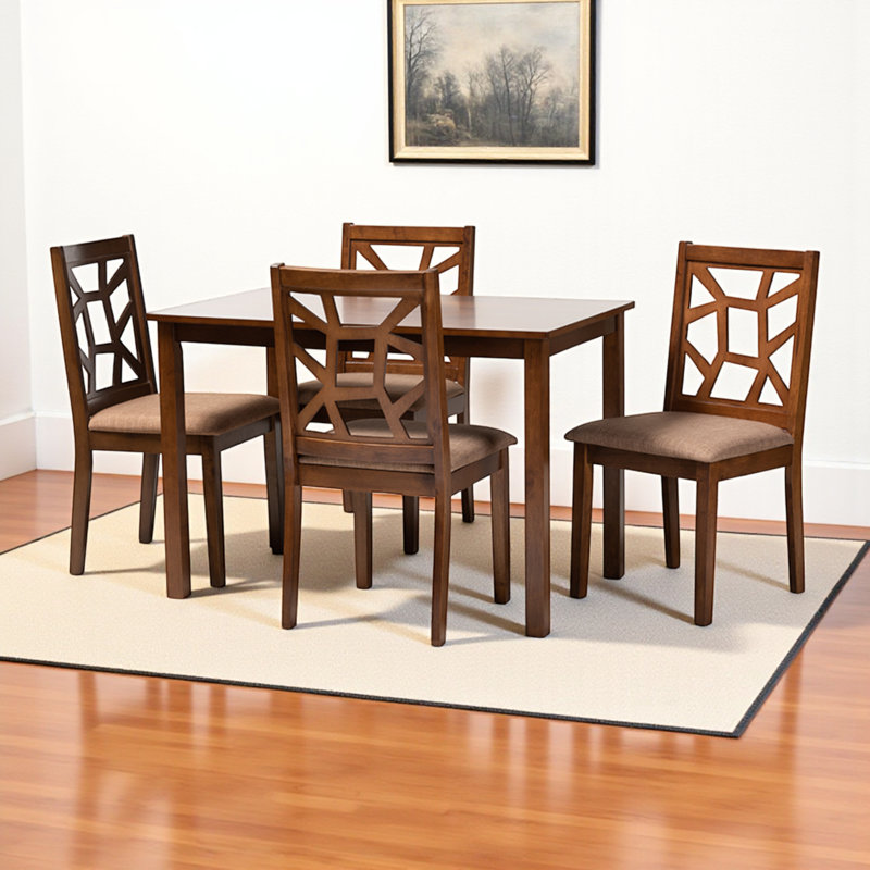 Oxendine 5-Pc Rubberwood Solid Wood Dining Set in Walnut Brown, 29.13'' H X 43.30" W X 27.56'' D
