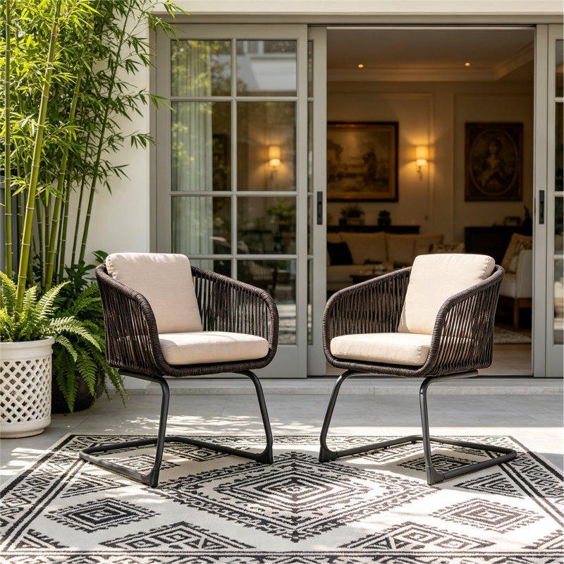 Chaise de salle à manger d'extérieur en résine tressée haut de gamme, résistante aux intempéries, avec coussin