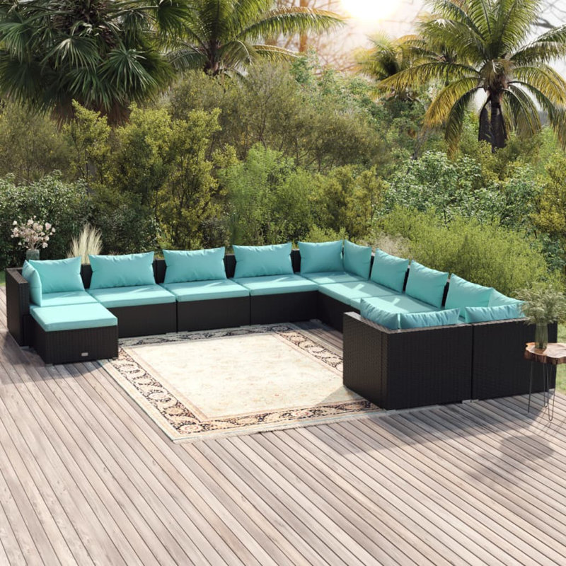 Ensemble modulaire de patio carré de 27,6 po de largeur avec coussins, Bleu mer, Noir