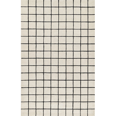 AllModern Form Hand Tufted Wool Geometric Ivory Area Rug 5' X 8'