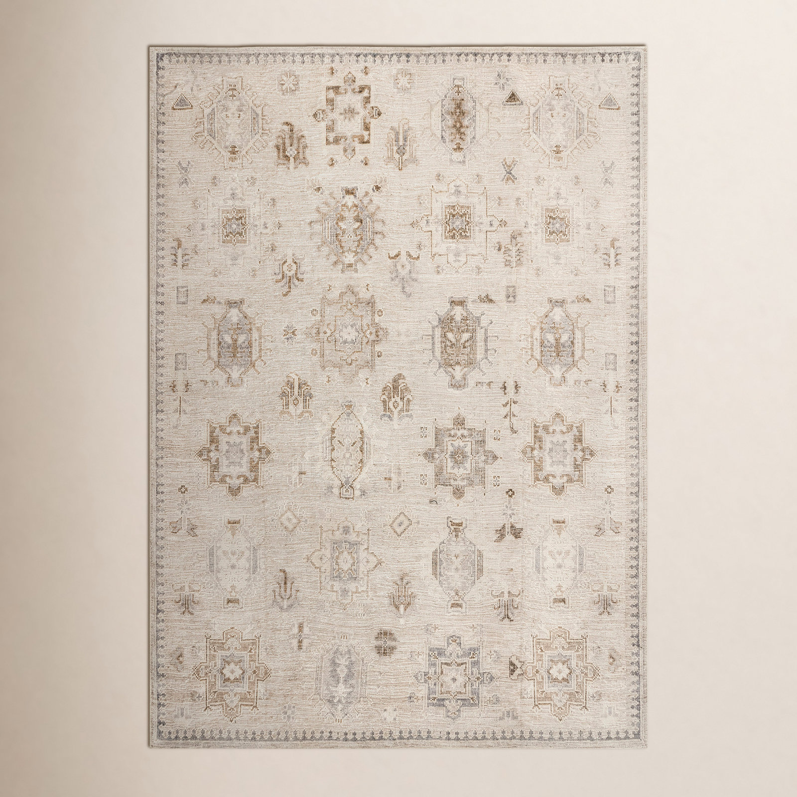 Beige Ivory Machine Washable Oriental Rug, Rectangle 5' x 8'