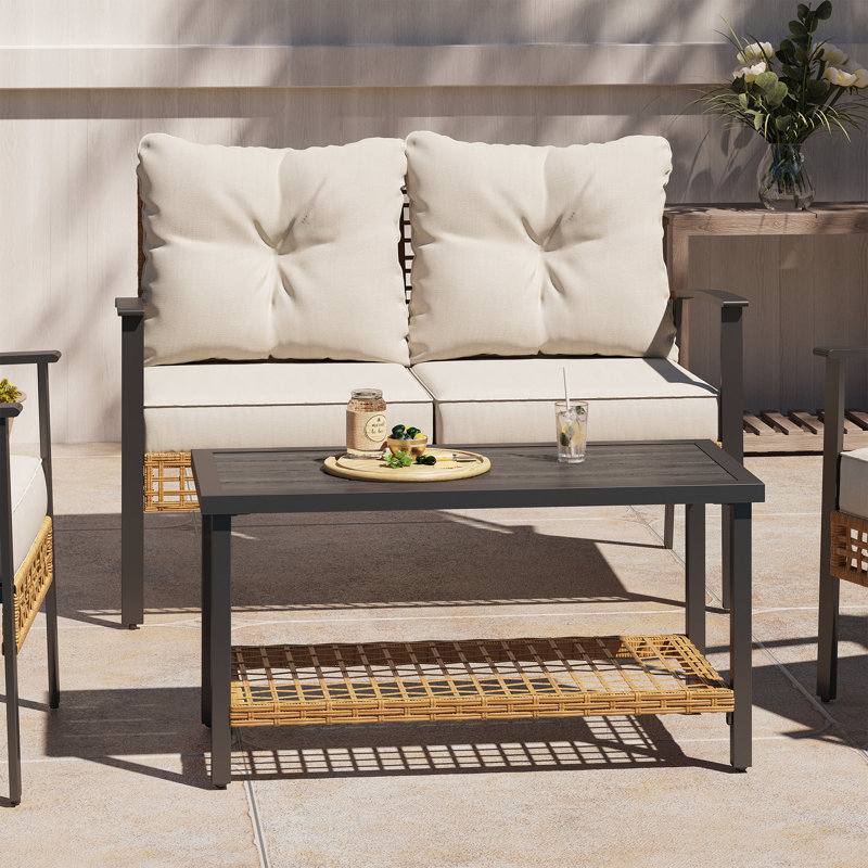 Causeuse de patio pour 2 personnes avec table basse et coussins beiges