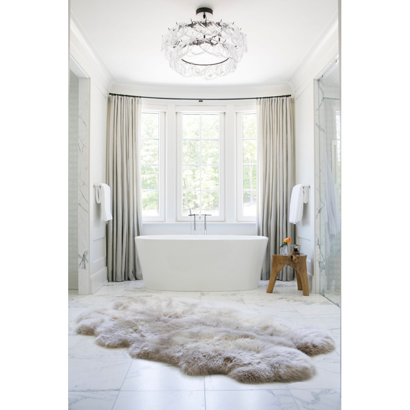 Ove 66.25'' x 30'' Soaking Solid Surface Bathtub, White Matte, Satin Brass