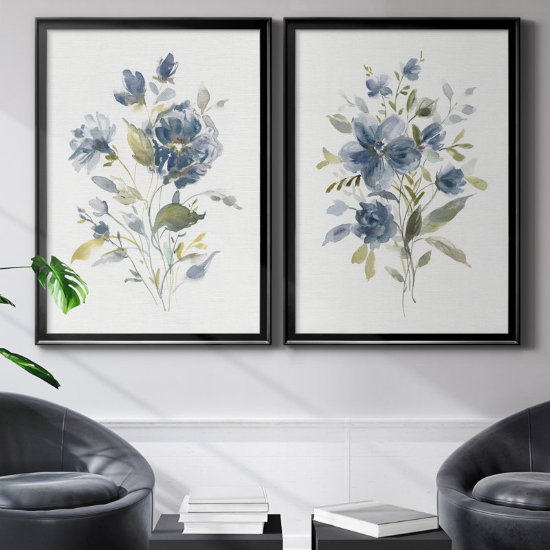Linen Botanical I - ensemble de 2 reproductions, Pas de tapis, Toile avec cadre noir, H 73 po x l 26,5 po x P 1,5 po
