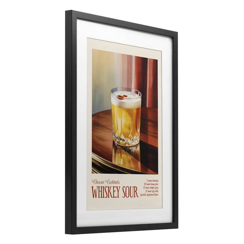 «Whiskey Sour» sur table, reproduction sous verre, design par Andreas Magnusson, H 20 po x l 14 po, Cadre noir minuit