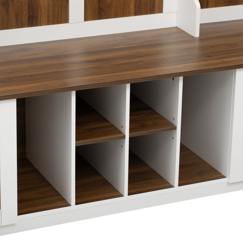 Banc de vestibule avec portemanteau U-Can 5-en-1, Brun / Blanc