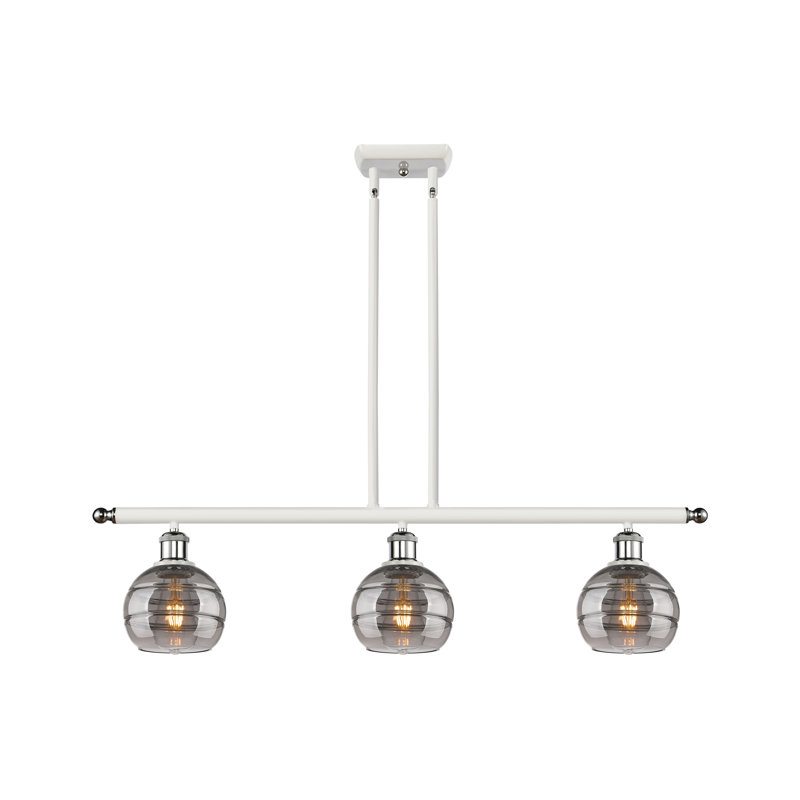 Luminaire suspendu pour îlot de cuisine à 3 lumières Chartoff, Gris fumée clair, Chrome poli blanc