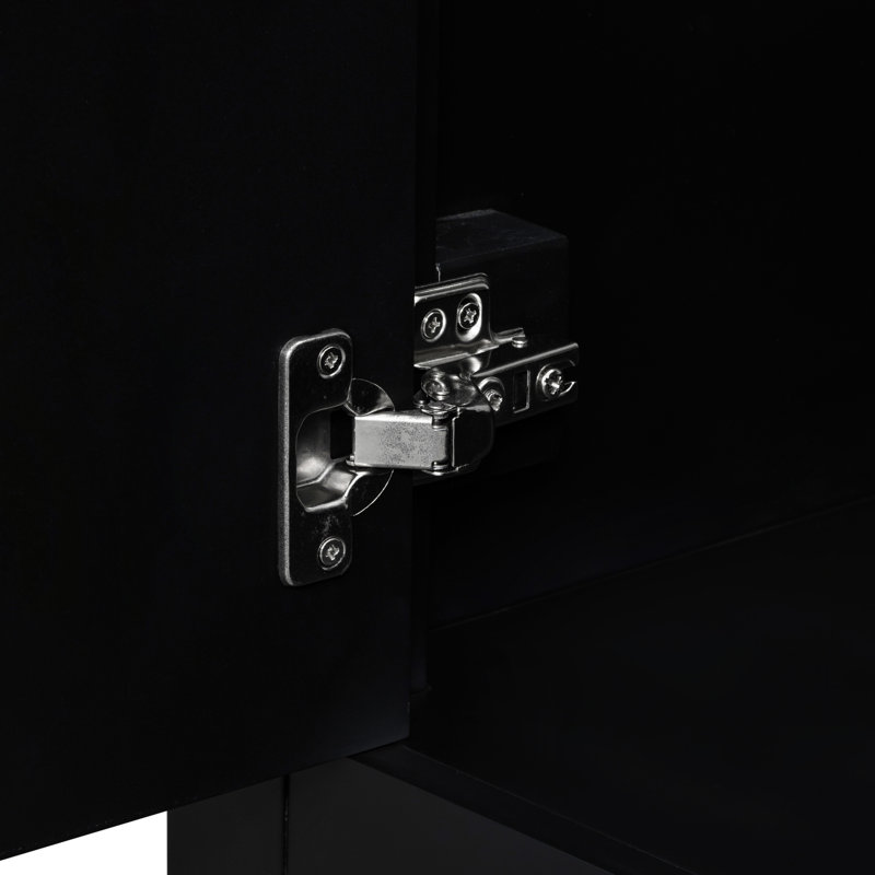 Lavabo de salle de bain 36 po en noir. Style moderne avec tiroirs. Fabriqué en bois massif et en surface. Bassin en céramique - Assemblage requis. Armoire en caoutchouc noir. Nécessaire imperméable