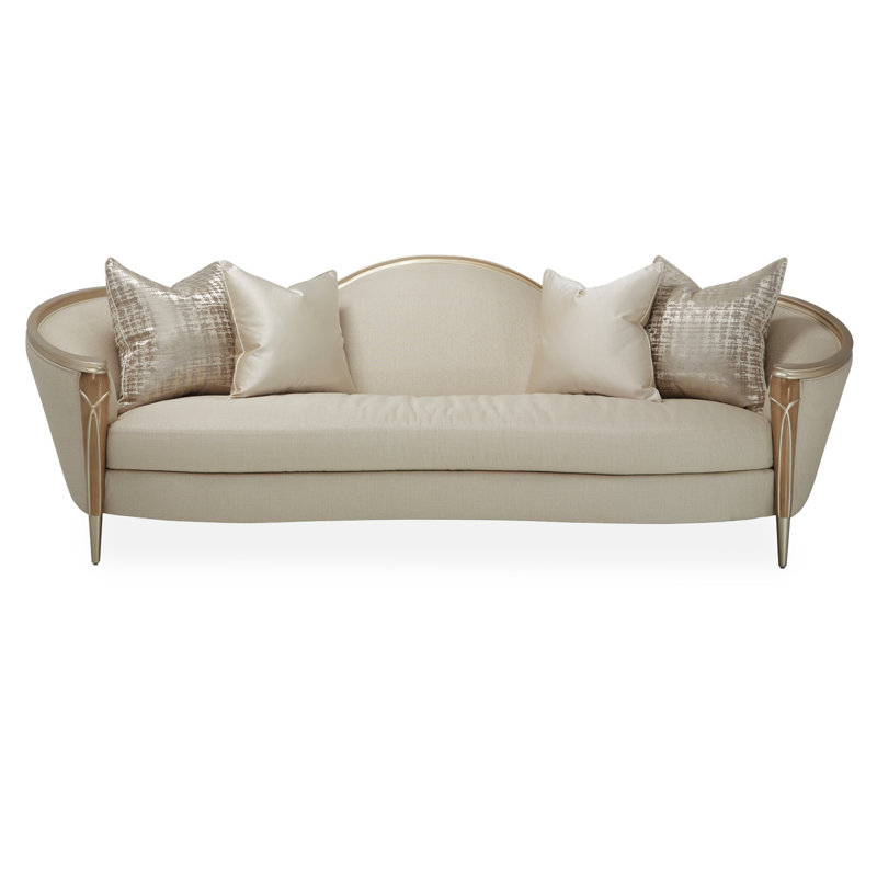 Villa Cherie 101" Wide Sofa - Pearl/Caramel, Pearl 100% Polyester