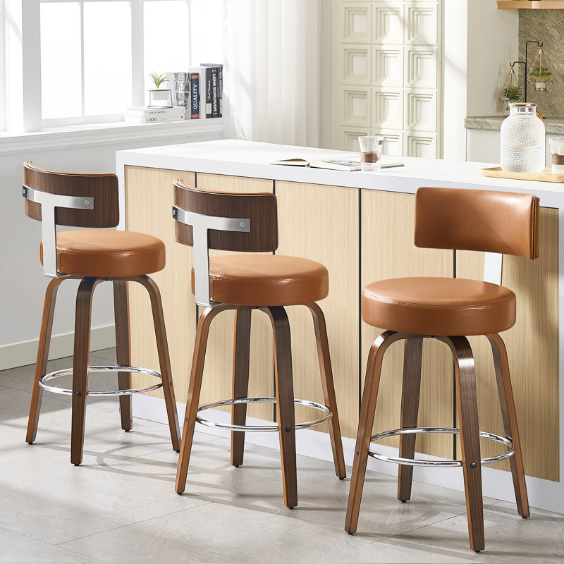 Swivel Upholstered Counter & Bar Stool, Counter Stool (26" Seat Height), Brown
